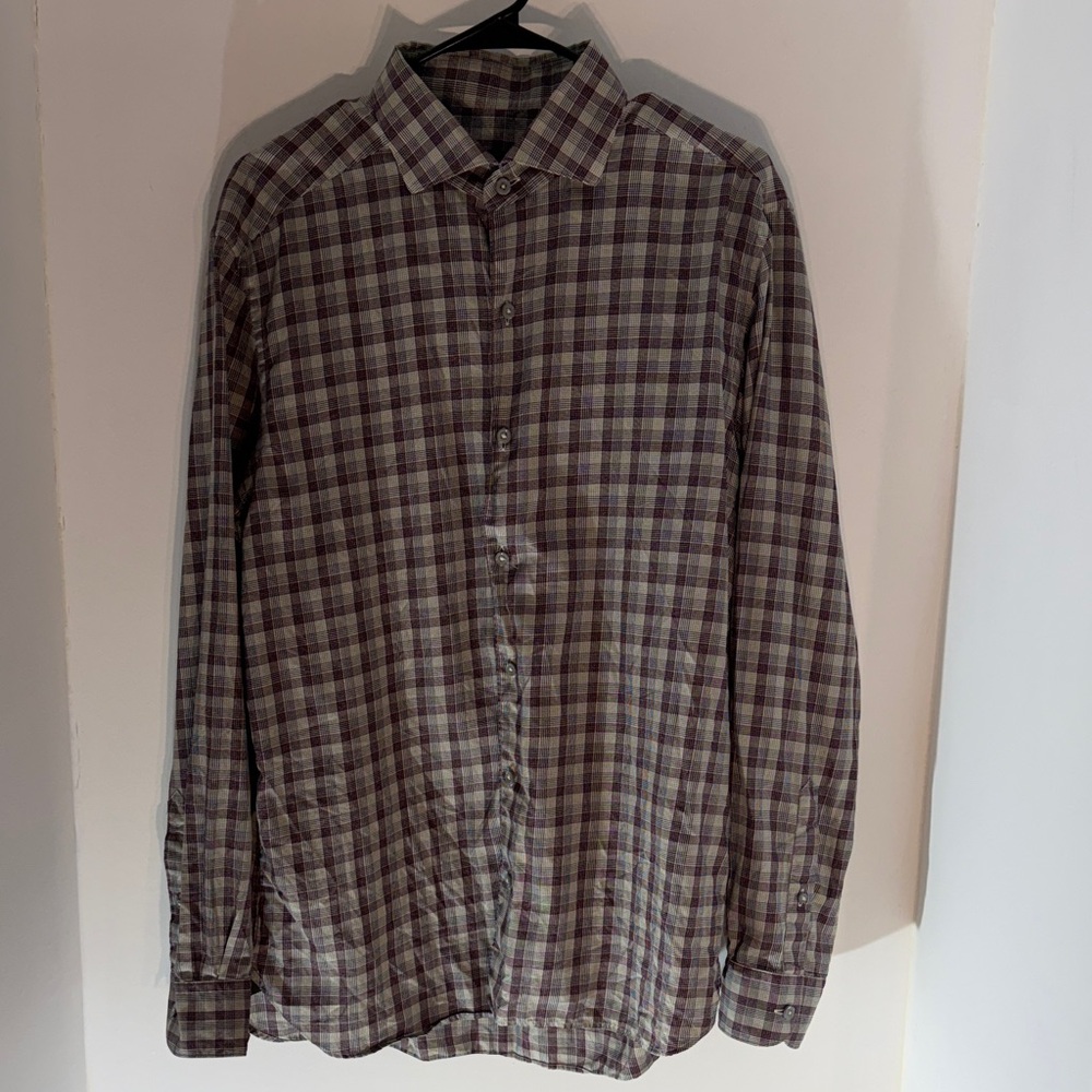 Ermenegildo Zegna Men's Checkered Shirt - Gray and Brown